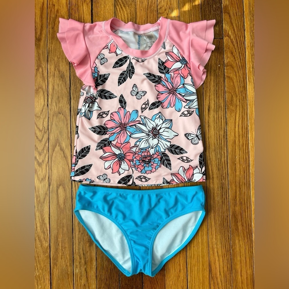 Girl’s 10/12 Floral Rashguard Swim Set